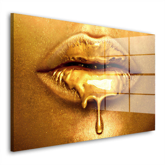 Lippen Gold Style Acrylglasbild Wandbild Bild Wanddeko Wohnzimmer XL