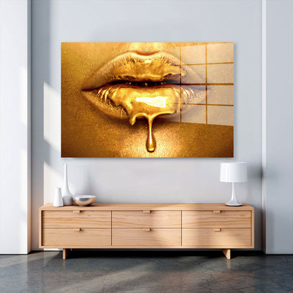 Lippen Gold Style Acrylglasbild Wandbild Bild Wanddeko Wohnzimmer XL