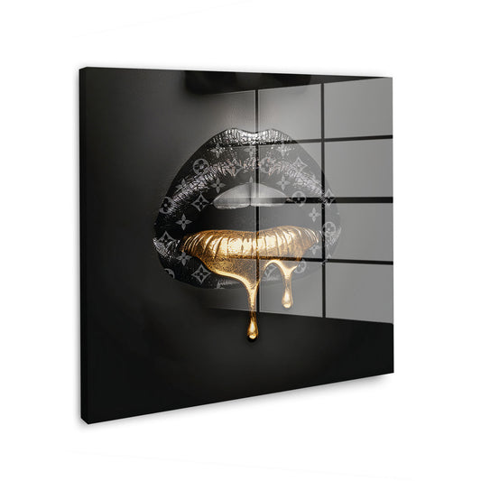 Lippen in Goldoptik Luxus Acrylglasbild Wandbild Bild Wanddeko XL