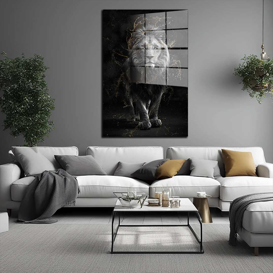 Löwe Gold Style Acrylglasbild Wandbild Bild Wanddeko Wohnzimmer XL schwarz weiss