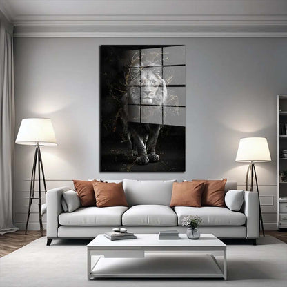 Löwe Gold Style Acrylglasbild Wandbild Bild Wanddeko Wohnzimmer XL schwarz weiss