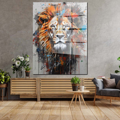 Löwe Kopf Pop Art Acrylglasbild Wandbild Bild Wanddeko Wohnzimmer XL