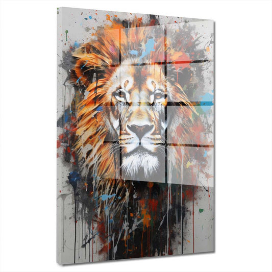 Löwe Kopf Pop Art Acrylglasbild Wandbild Bild Wanddeko Wohnzimmer XL
