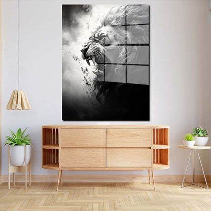 Löwe Kopf abstrakt schwarz weis Acrylglasbild Wandbild Bild Wanddeko XL