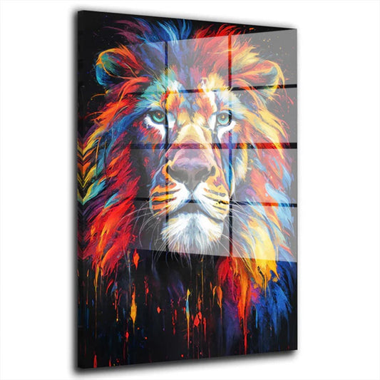 Löwe Pop Art Colour Acrylglasbild Wandbild Bild Wanddeko Wohnzimmer XL