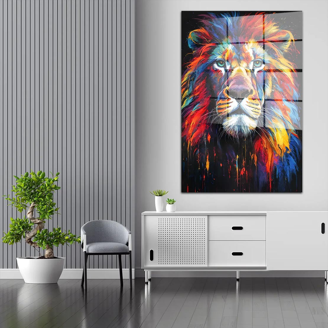 Löwe Pop Art Colour Acrylglasbild Wandbild Bild Wanddeko Wohnzimmer XL