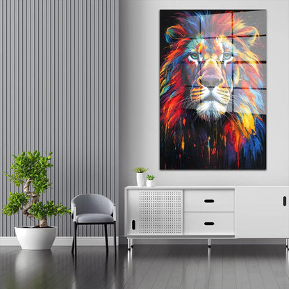 Löwe Pop Art Colour Acrylglasbild Wandbild Bild Wanddeko Wohnzimmer XL