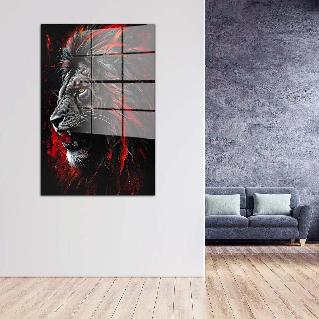 Löwe abstrakt Red Acrylglasbild Wandbild Bild Wanddeko Wohnzimmer XL