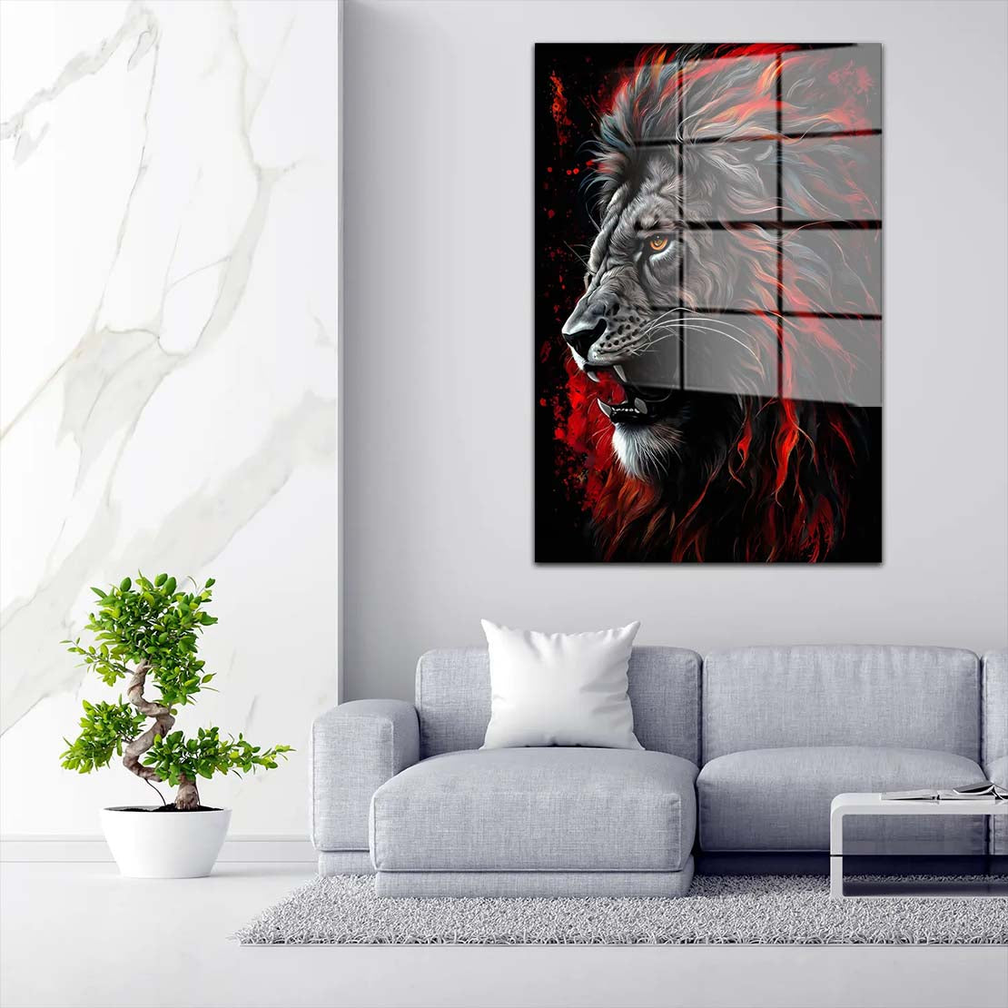 Löwe abstrakt Red Acrylglasbild Wandbild Bild Wanddeko Wohnzimmer XL