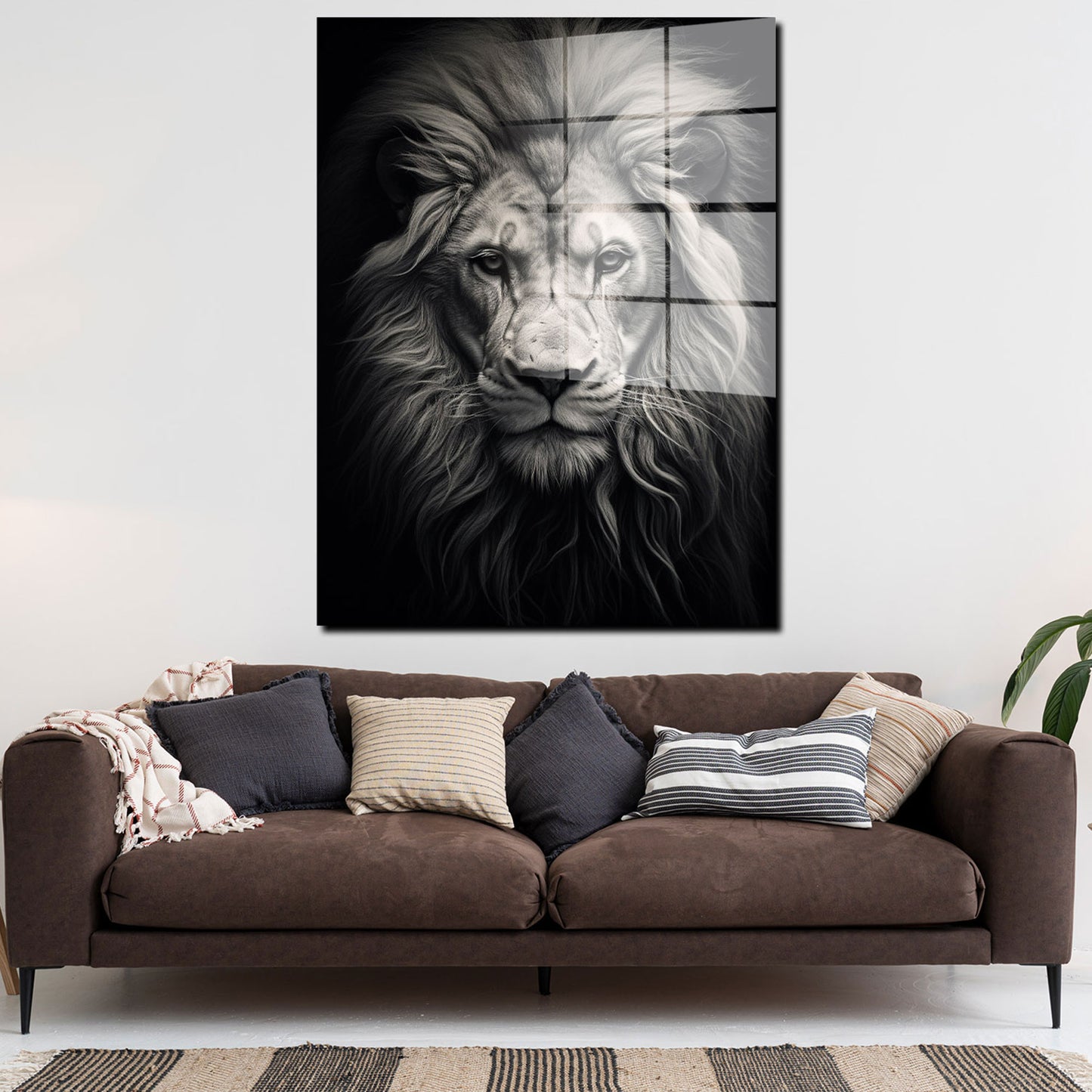 Löwe frontal Black Acrylglasbild Wandbild Bild Wanddeko Wohnzimmer XL