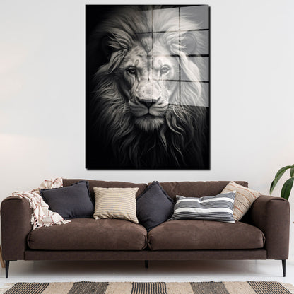 Löwe frontal Black Acrylglasbild Wandbild Bild Wanddeko Wohnzimmer XL