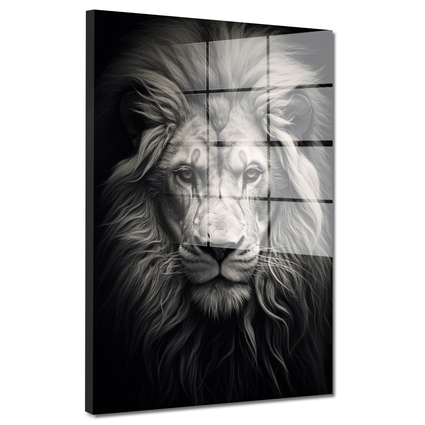Löwe frontal Black Acrylglasbild Wandbild Bild Wanddeko Wohnzimmer XL