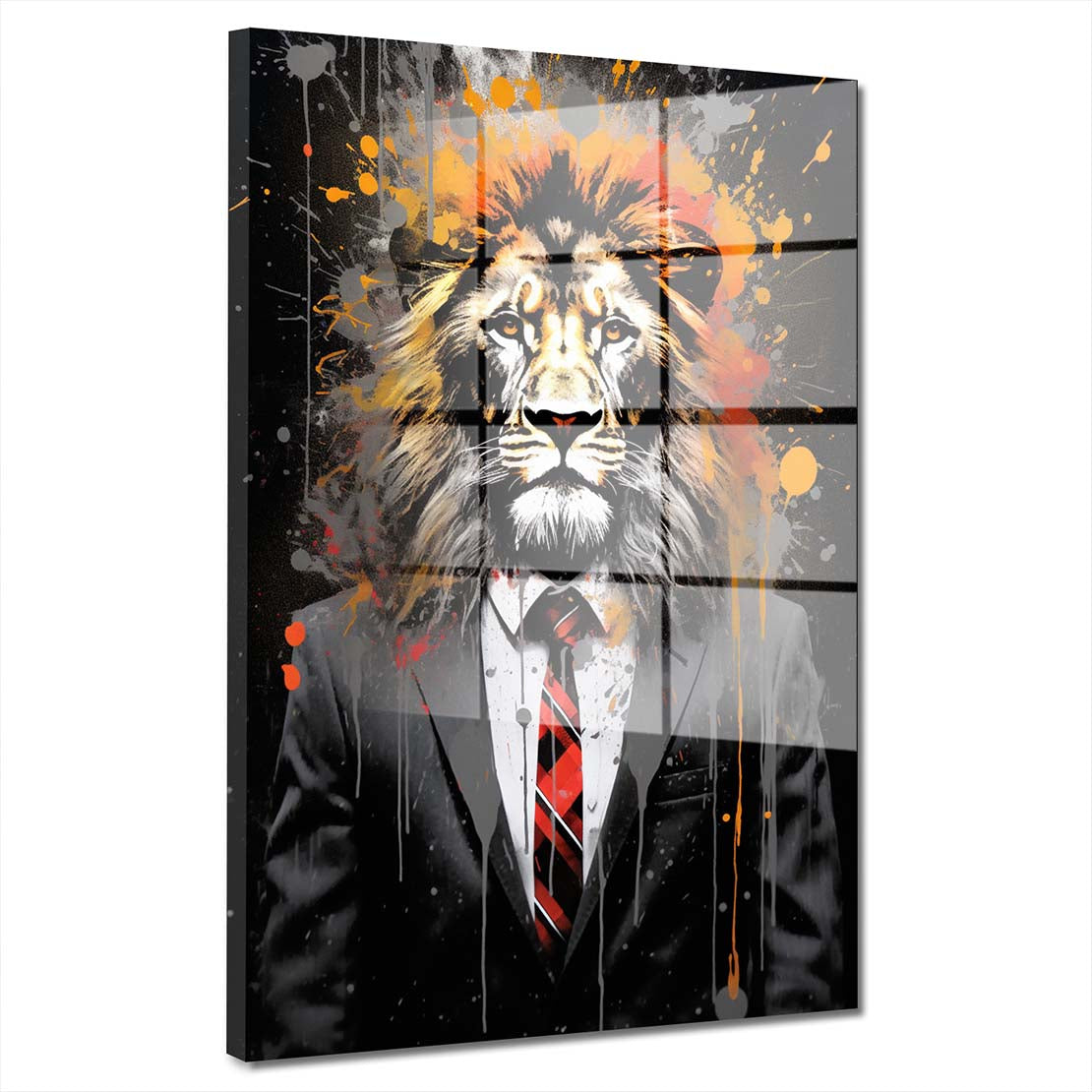 Löwe im Anzug Pop Art Acrylglasbild Wandbild Bild Wanddeko Wohnzimmer XL