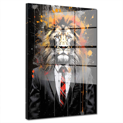 Löwe im Anzug Pop Art Acrylglasbild Wandbild Bild Wanddeko Wohnzimmer XL