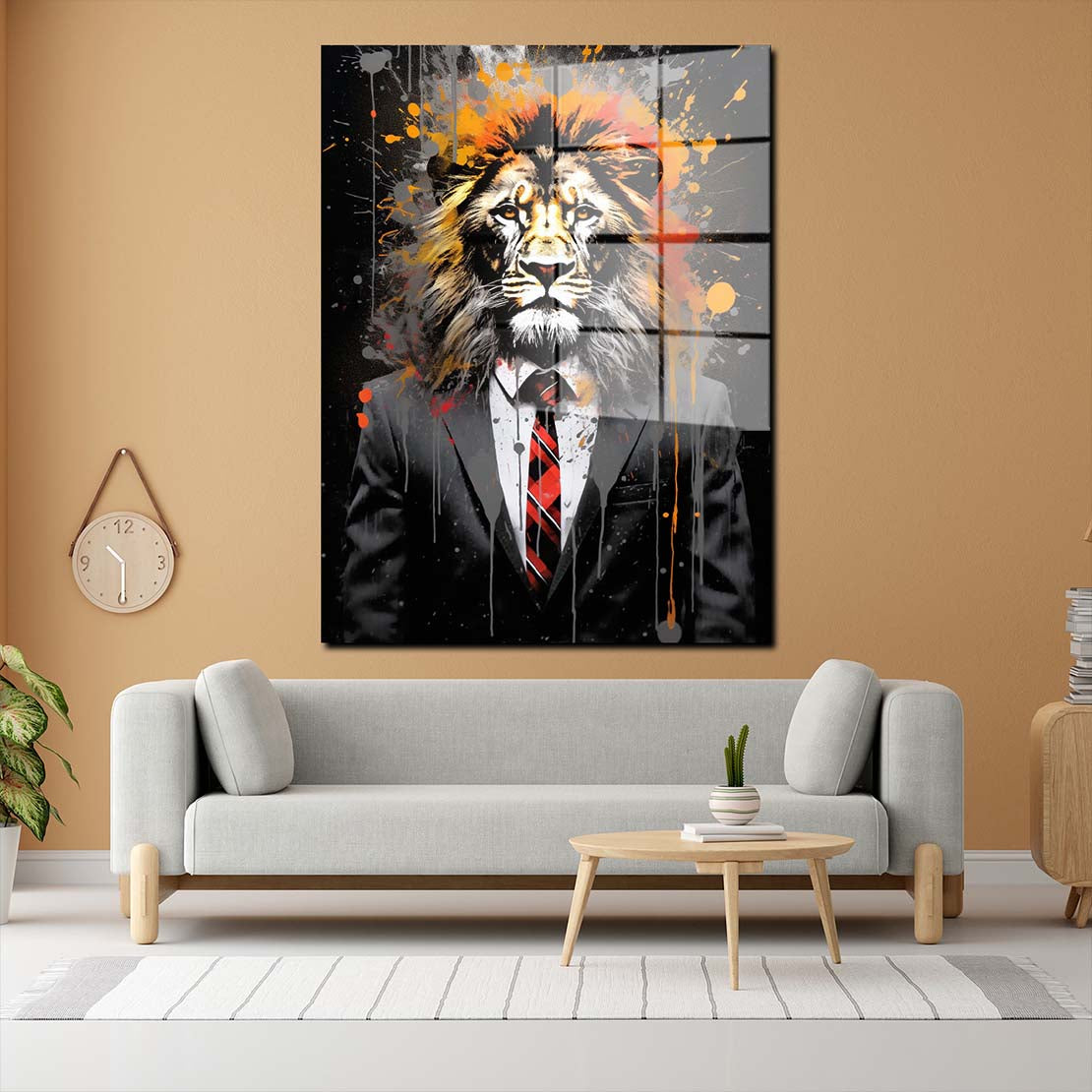 Löwe im Anzug Pop Art Acrylglasbild Wandbild Bild Wanddeko Wohnzimmer XL