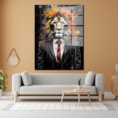 Löwe im Anzug Pop Art Acrylglasbild Wandbild Bild Wanddeko Wohnzimmer XL