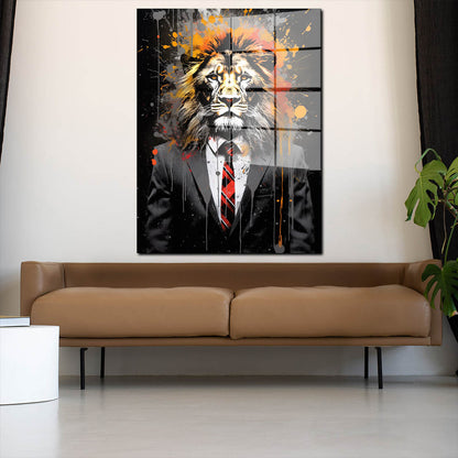 Löwe im Anzug Pop Art Acrylglasbild Wandbild Bild Wanddeko Wohnzimmer XL