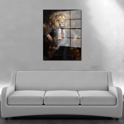Löwe im Sessel abstrakt Acrylglasbild Wandbild Bild Wanddeko Wohnzimmer XL