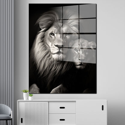 Löwenpaar schwarz weiß Acrylglasbild Wandbild Bild Wanddeko Wohnzimmer XL