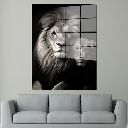 Löwenpaar schwarz weiß Acrylglasbild Wandbild Bild Wanddeko Wohnzimmer XL