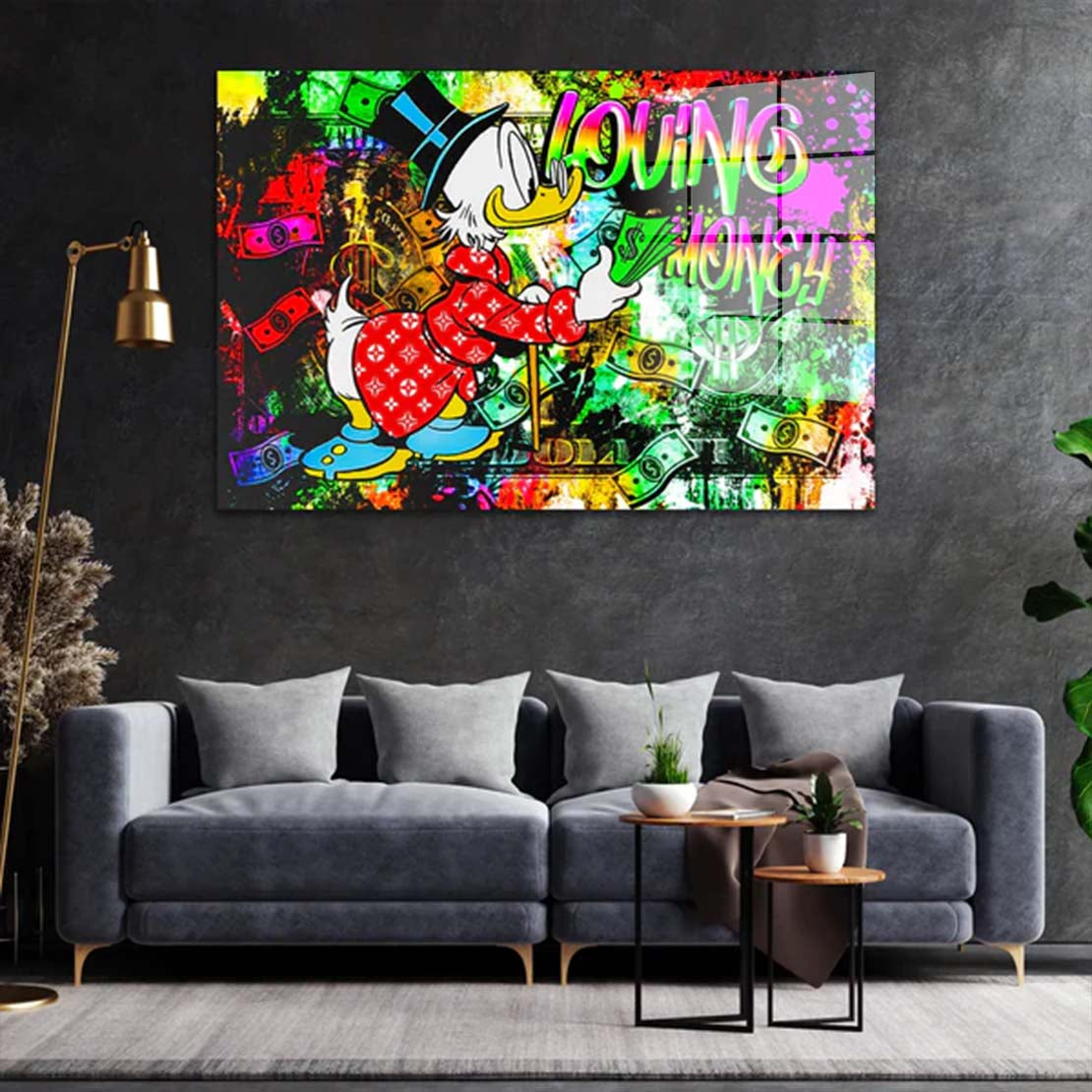 Loving Money Duck Acrylglasbild Wandbild Bild Wanddeko Wohnzimmer XL