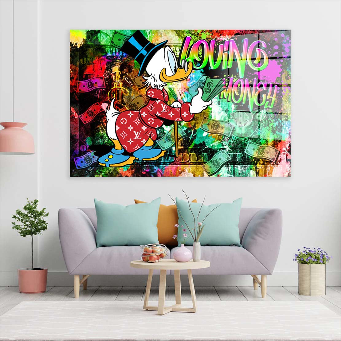 Loving Money Duck Acrylglasbild Wandbild Bild Wanddeko Wohnzimmer XL