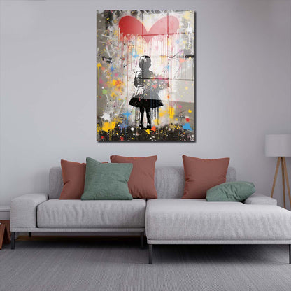 Mädchen mit Herz Street Art Acrylglasbild Wandbild Bild Wanddeko XL Pop Art