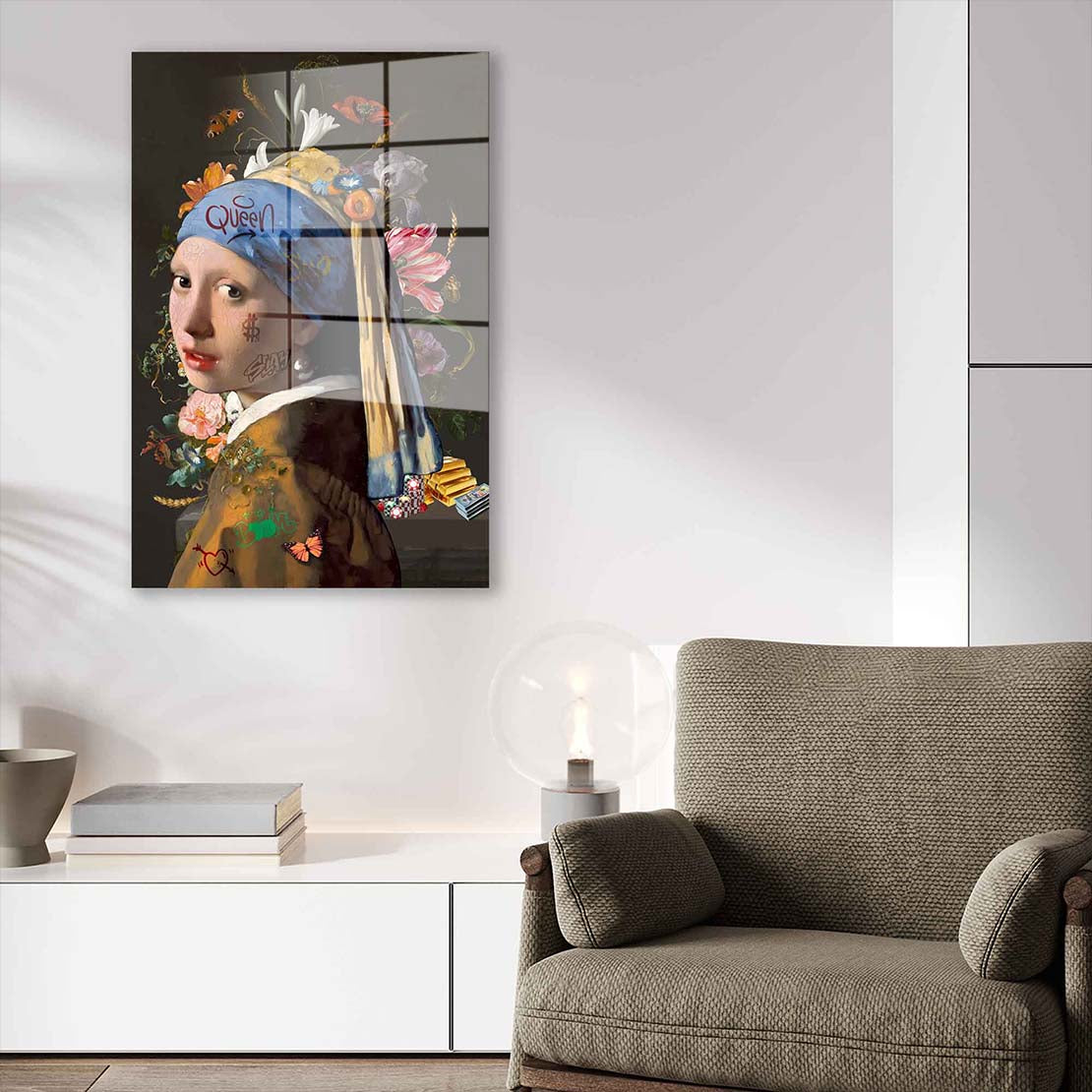 Mädchen mit Perlenohrring Vermeer Inspiration Pop Street Art Acrylglasbild Wandbild
