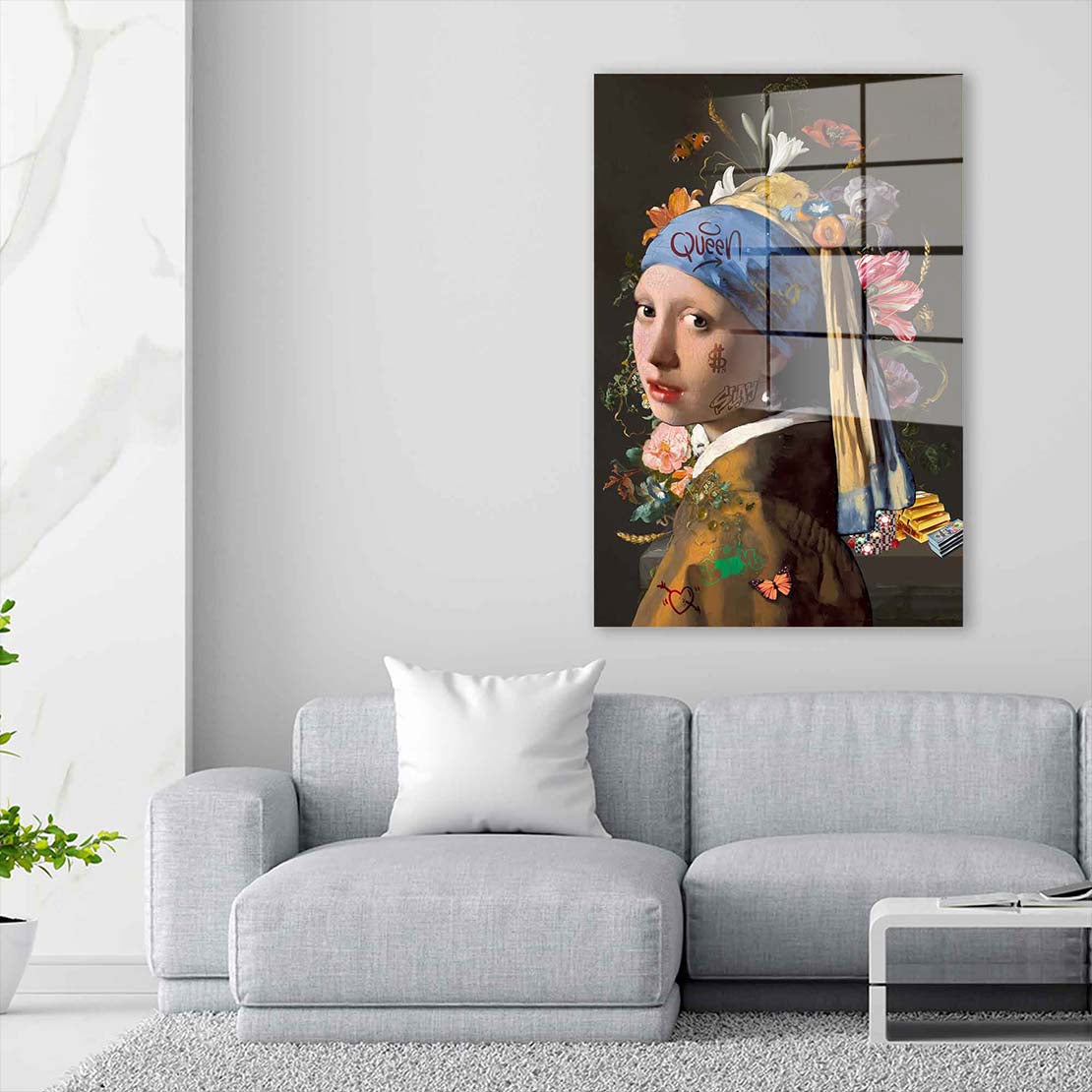 Mädchen mit Perlenohrring Vermeer Inspiration Pop Street Art Acrylglasbild Wandbild