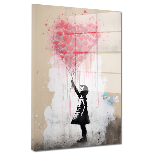Mädchen mit rotem Ballon Herzen Street Art Acrylglasbild Wandbild Bild Wanddeko Pop Art