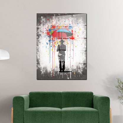 Mann mit Regenschirm Acrylglasbild Wandbild Bild Wanddeko Wohnzimmer XL