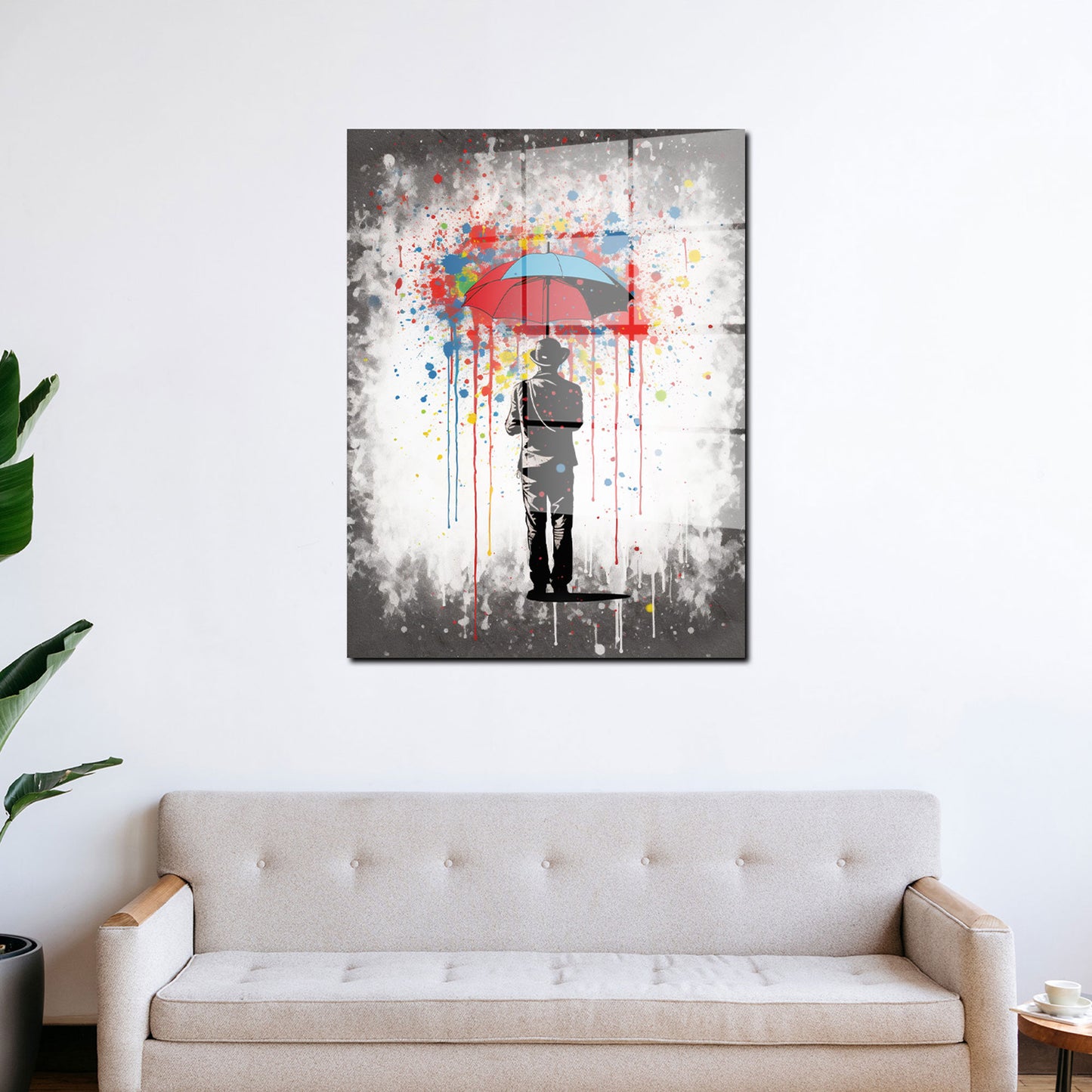 Mann mit Regenschirm Acrylglasbild Wandbild Bild Wanddeko Wohnzimmer XL