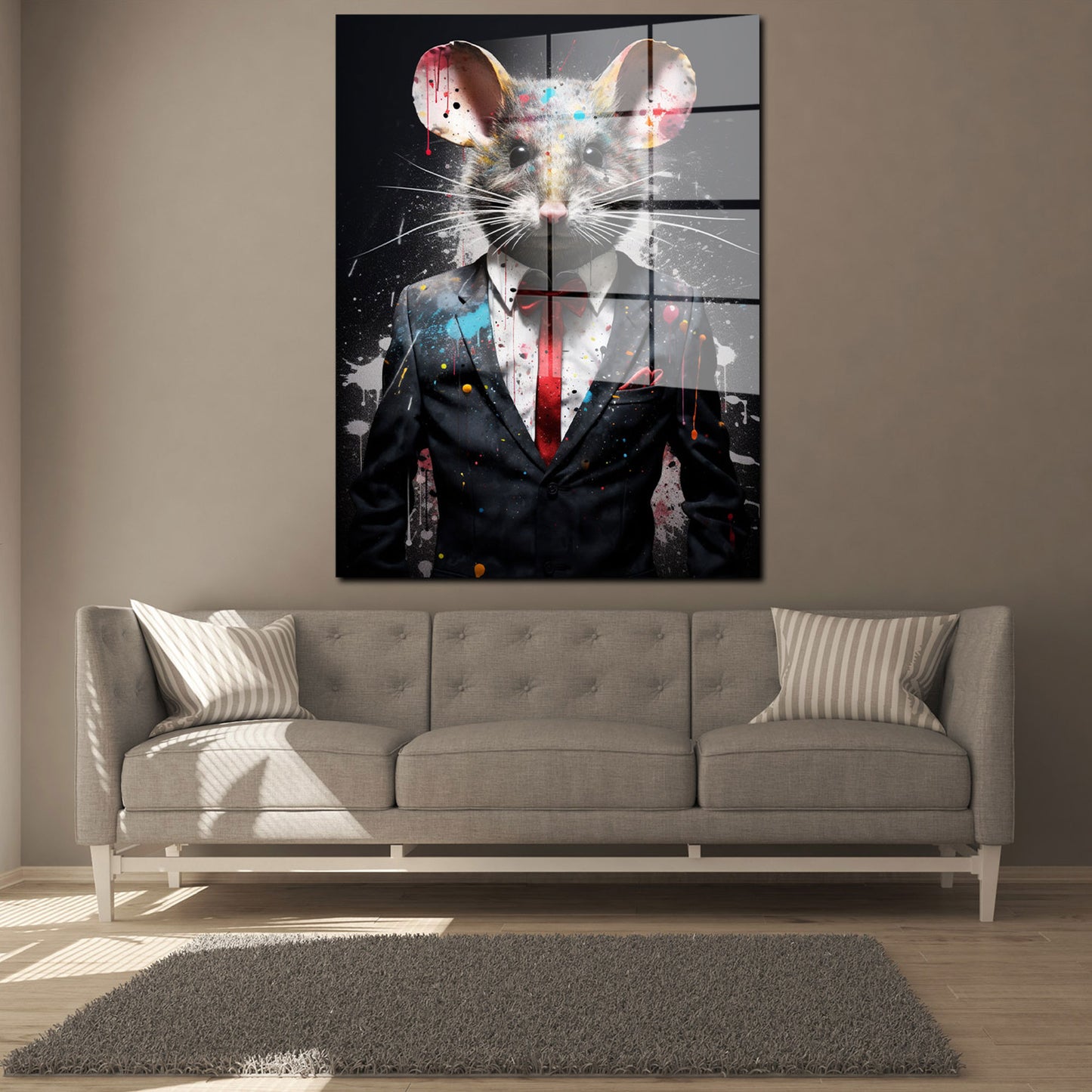 Maus abstrakt im Anzug Acrylglasbild Wandbild Bild Wanddeko Wohnzimmer XL