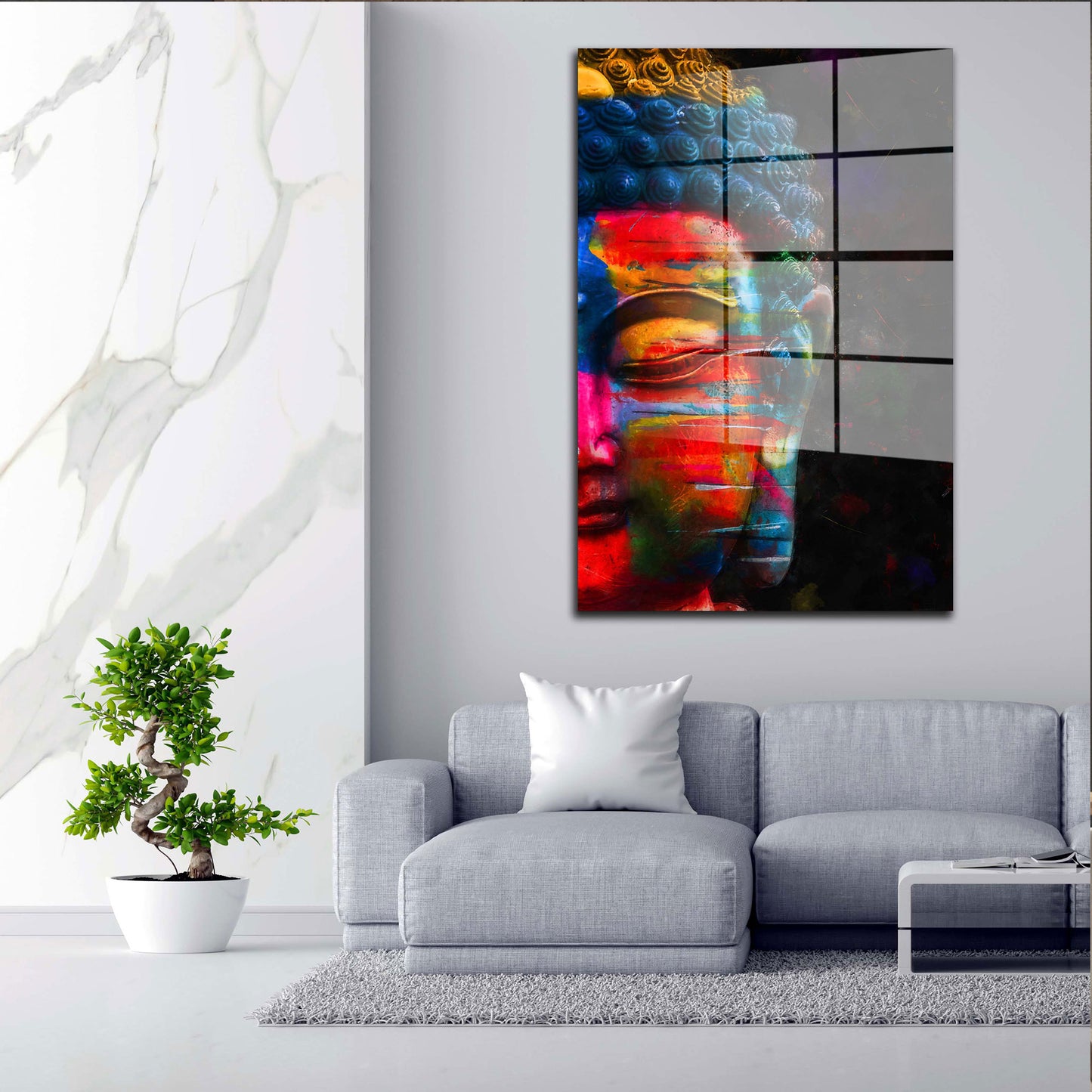 Meditation Buddha Pop Art Acrylglasbild Wandbild Bild Wanddeko Wohnzimmer XL