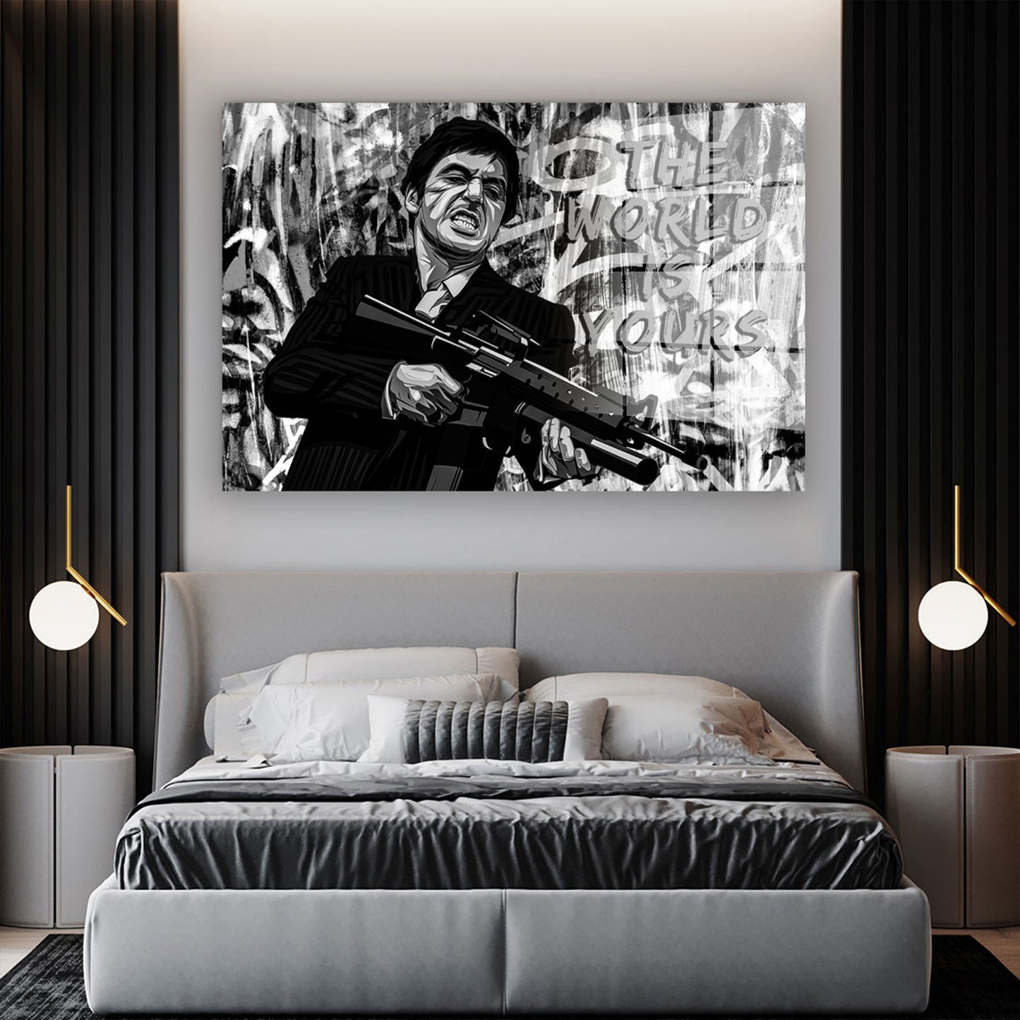 Montana Pop Art Scar schwarz weiß Mafia Acrylglasbild Wandbild Bild Wanddeko XL