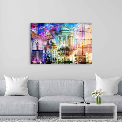 München Pop Art Acrylglasbild Wandbild Bild Wanddeko Wohnzimmer XL
