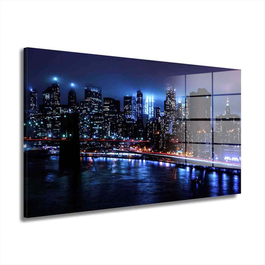 New York Manhattan Bridge Acrylglasbild Wandbild Bild Wanddeko XL Blue Style