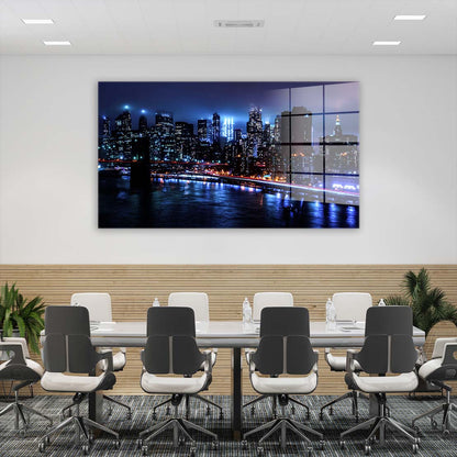 New York Manhattan Bridge Acrylglasbild Wandbild Bild Wanddeko XL Blue Style