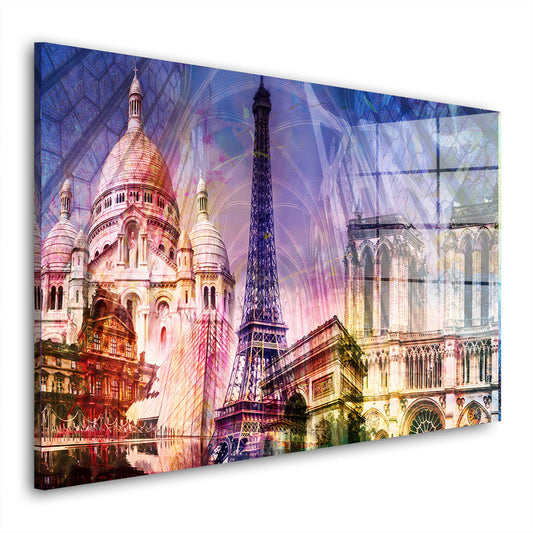 Paris Pop Art Wahrzeichen Acrylglasbild Wandbild Bild Wanddeko XL