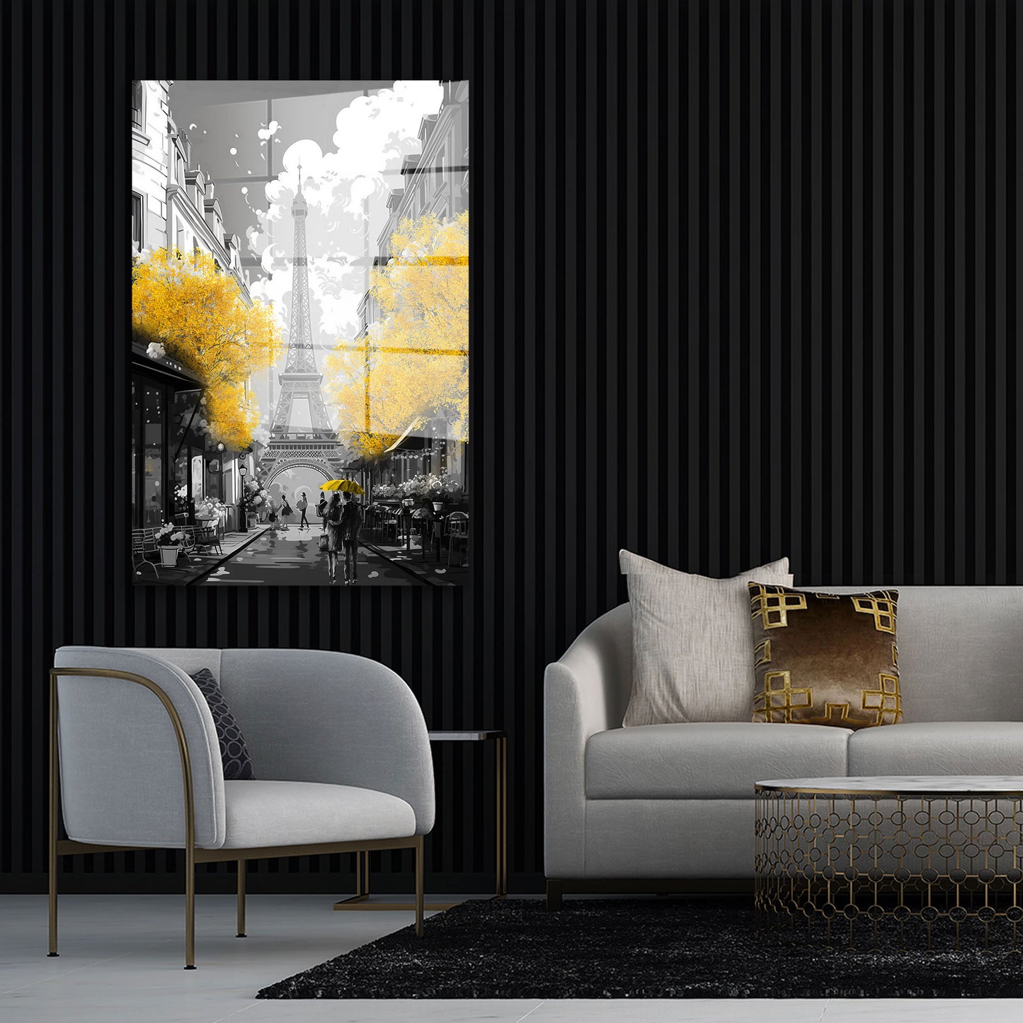 Paris mit goldenen Bäumen Acrylglasbild Wandbild Bild Wanddeko Wohnzimmer XL