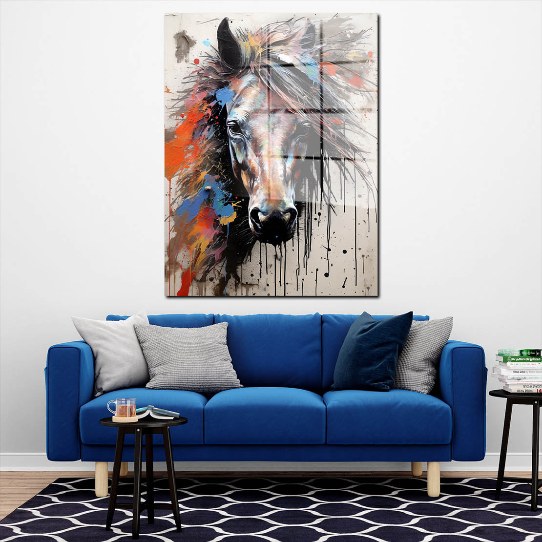 Pferd frontal Pop Art Acrylglasbild Wandbild Bild Wanddeko Wohnzimmer XL