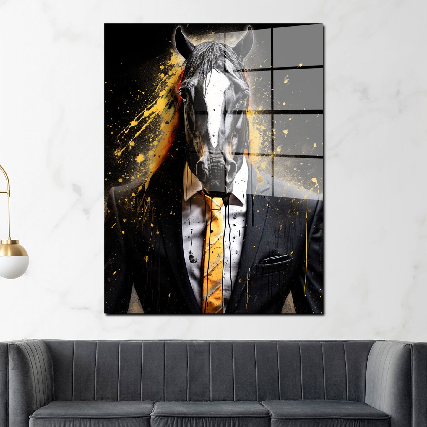 Pferd im Anzug frontal Acrylglasbild Wandbild Bild Wanddeko Wohnzimmer XL