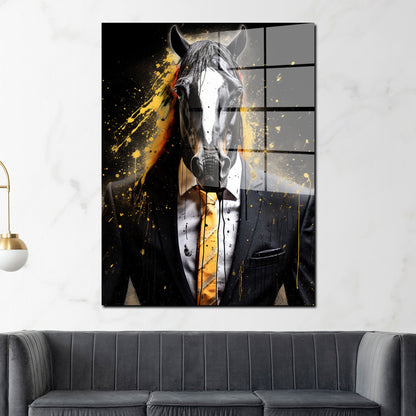 Pferd im Anzug frontal Acrylglasbild Wandbild Bild Wanddeko Wohnzimmer XL