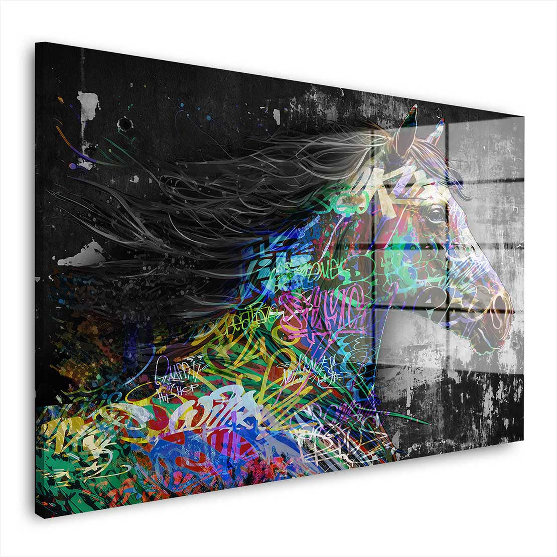 Pferd schwarz weiß Graffiti Acrylglasbild Wandbild Bild Wanddeko XL