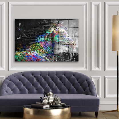 Pferd schwarz weiß Graffiti Acrylglasbild Wandbild Bild Wanddeko XL