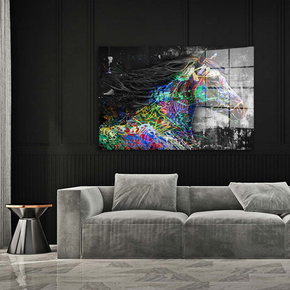 Pferd schwarz weiß Graffiti Acrylglasbild Wandbild Bild Wanddeko XL