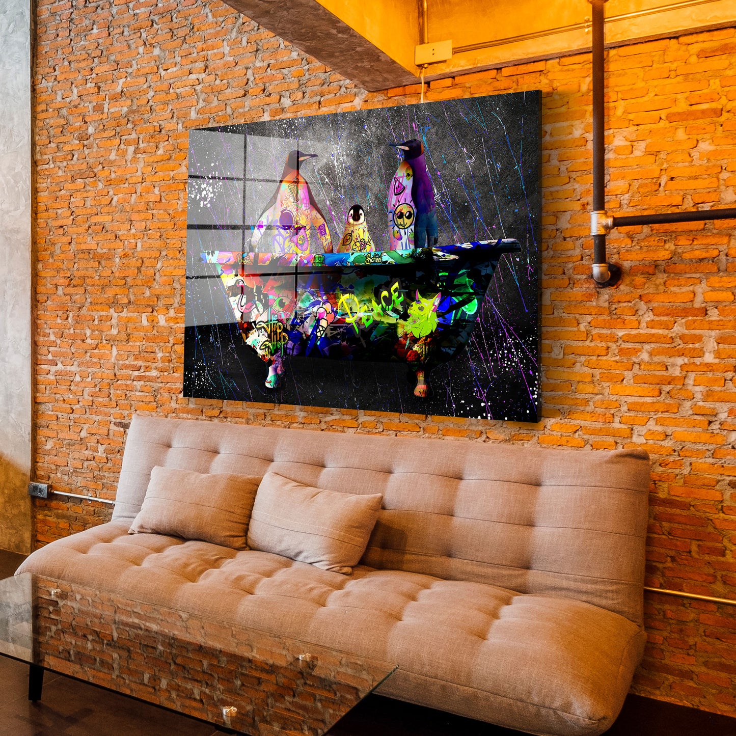 Pinguin in Badewanne Acrylglasbild Wandbild Bild Wanddeko Wohnzimmer XL