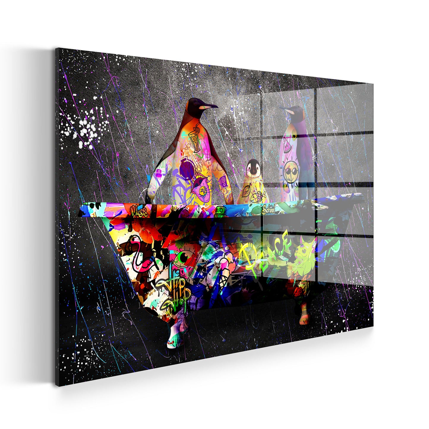 Pinguin in Badewanne Acrylglasbild Wandbild Bild Wanddeko Wohnzimmer XL