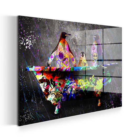 Pinguin in Badewanne Acrylglasbild Wandbild Bild Wanddeko Wohnzimmer XL