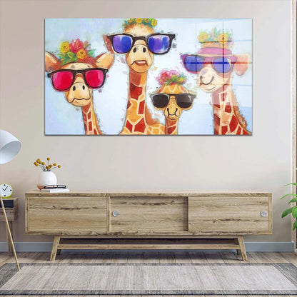 Pop Art 4 Giraffen Colour Style Acrylglasbild Wandbild Bild Wanddeko Wohnzimmer XL